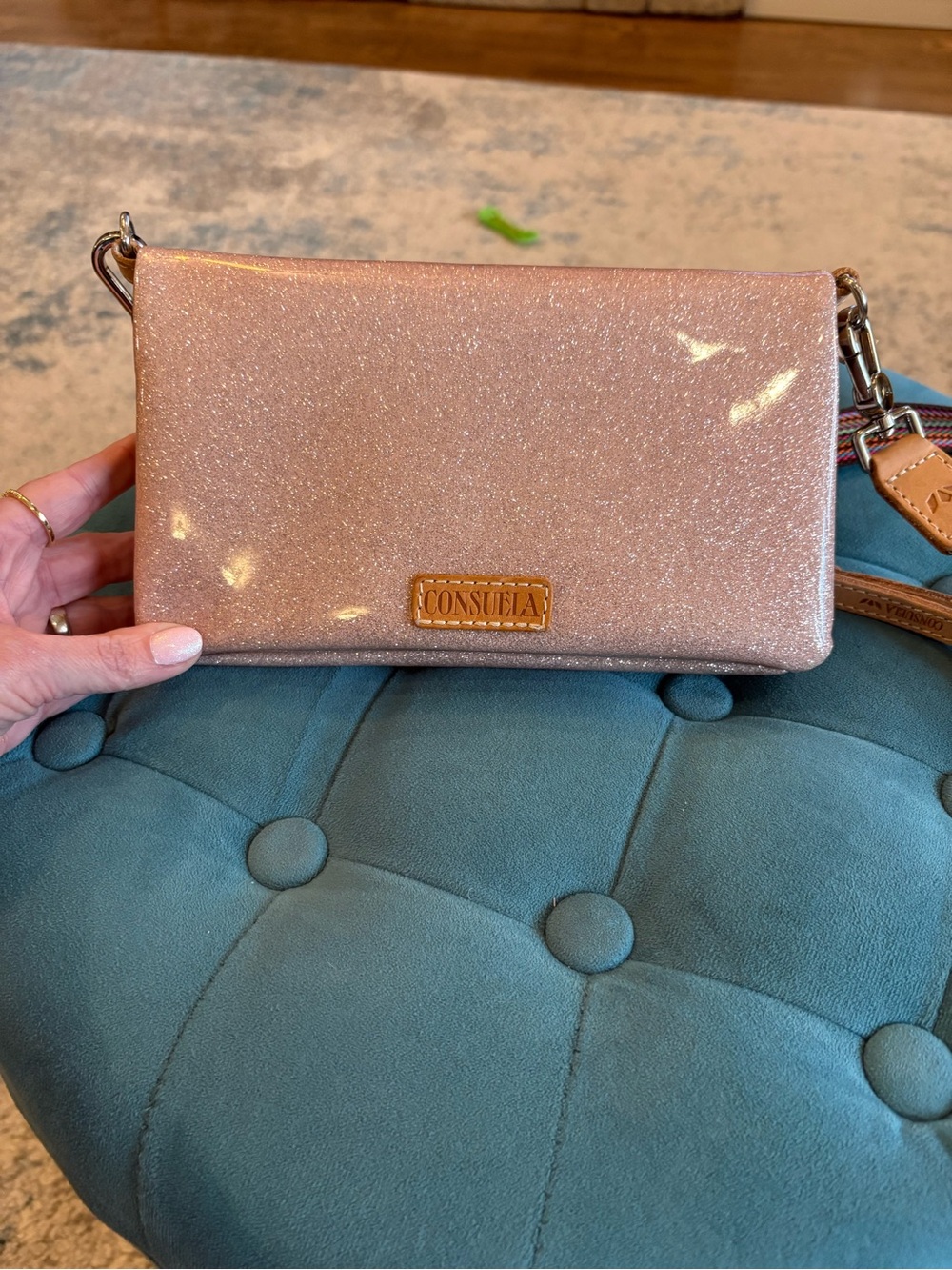 Consuela champagne Glitter Crossbody Wristlet